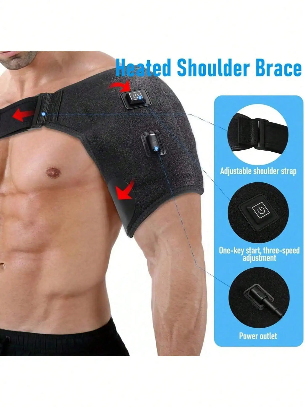 Heated Shoulder Support Brace – 3-Level Massage & Warm Compression (Plug-In)
