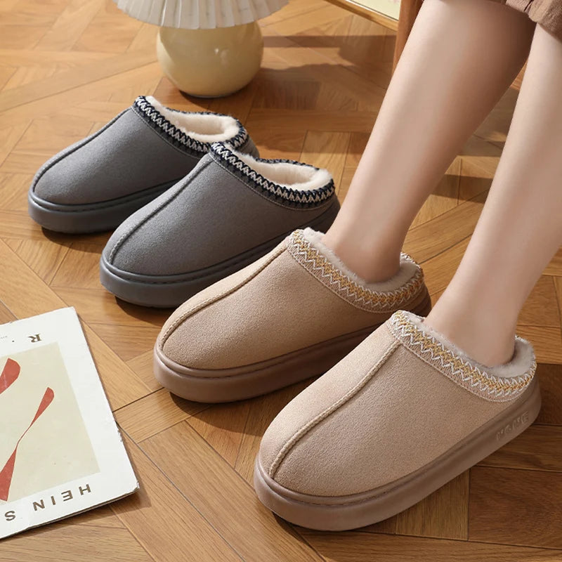 Women’s Warm Plush Platform Slippers – Non-Slip Winter Home Shoes