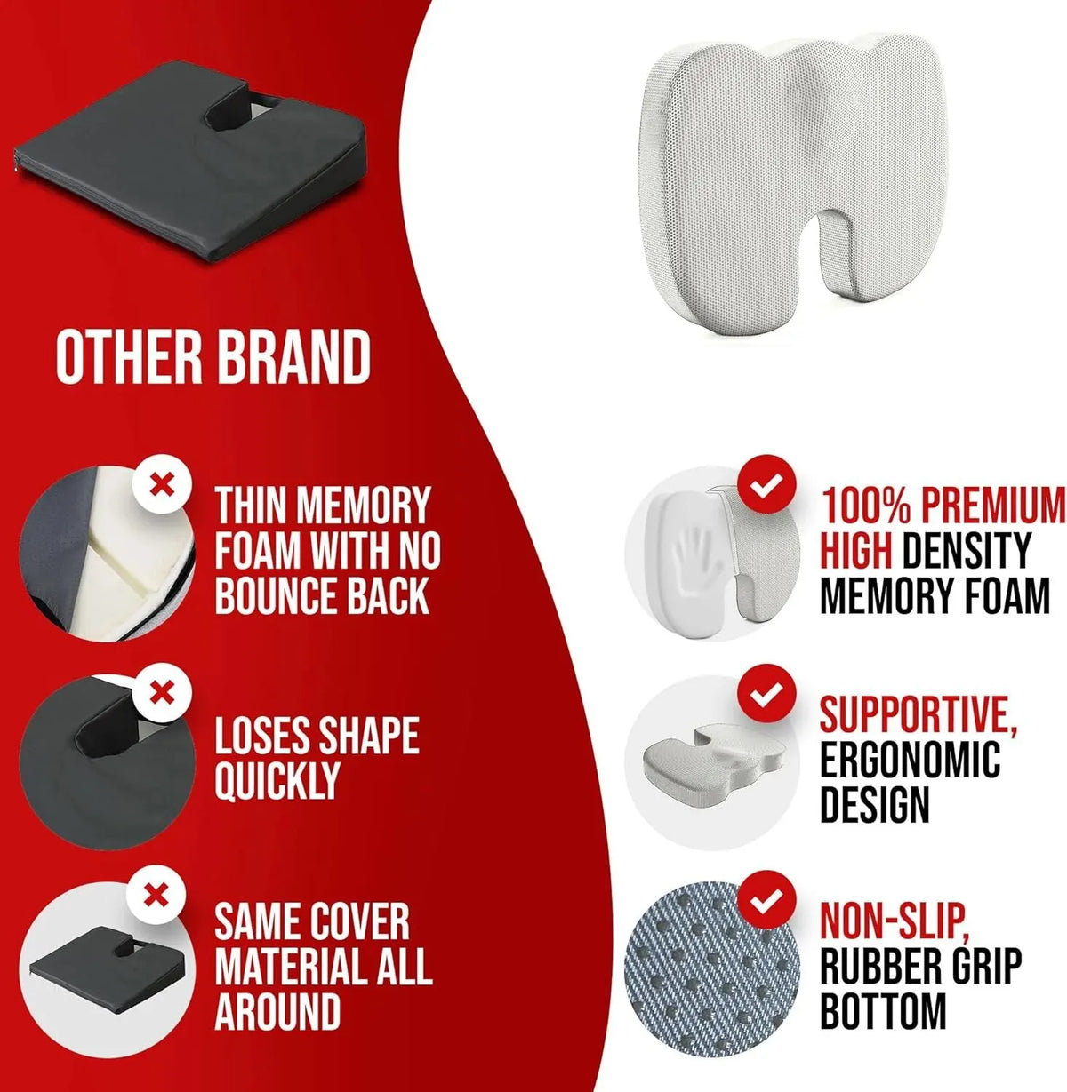 Ergonomic Memory Foam Seat Cushion – Pressure Relief for Office & Study Chairs