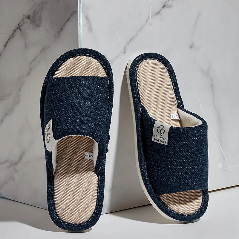 Breathable Linen Home Slippers – Open-Toe Indoor Shoes for Men & Women