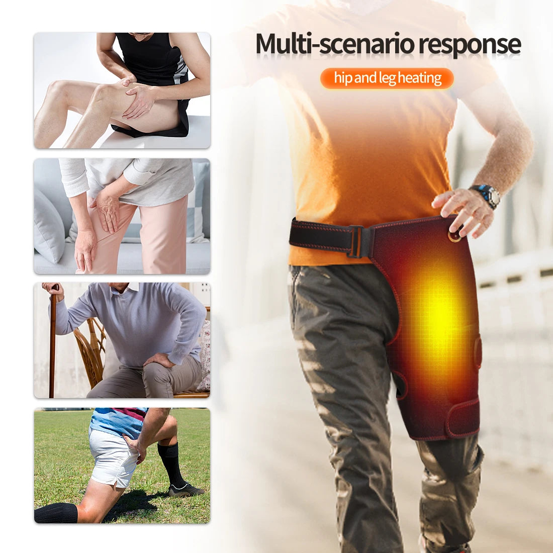 Heated Hip Support Wrap with Massage – USB-Powered Brace for Lower Back & Hip Comfort