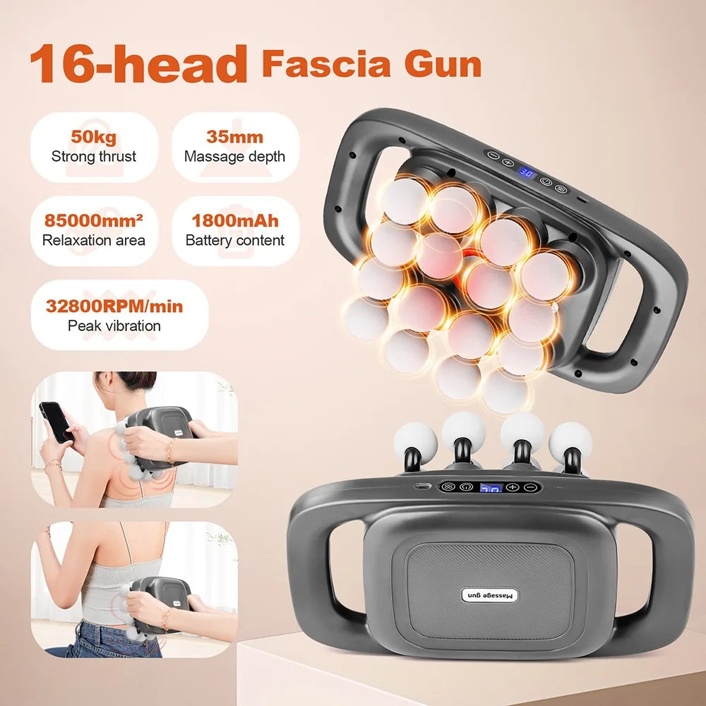 16-Head Percussion Massage Gun – High-Frequency Muscle Relief Device