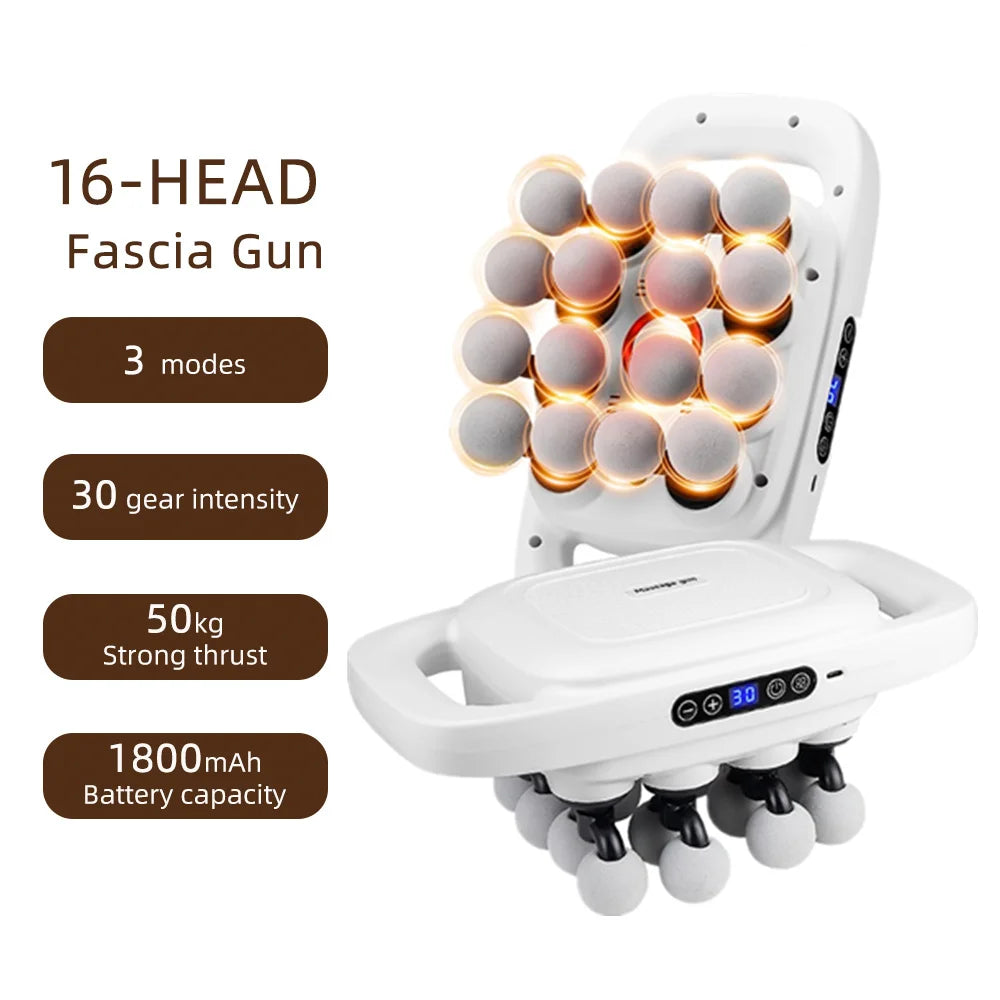 16-Head Percussion Massage Gun – High-Frequency Muscle Relief Device