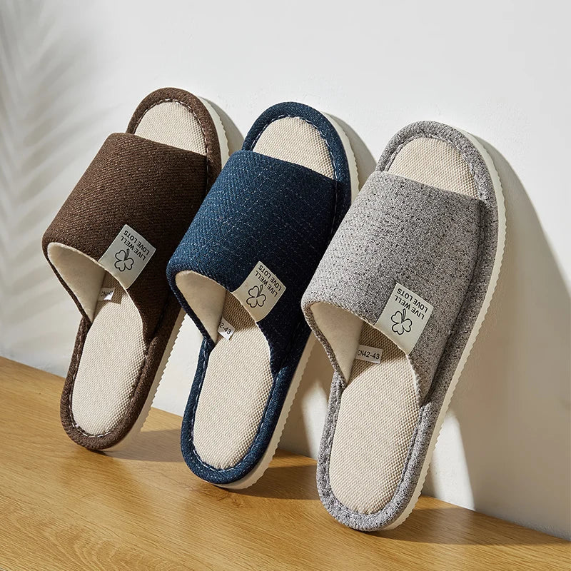 Breathable Linen Home Slippers – Open-Toe Indoor Shoes for Men & Women