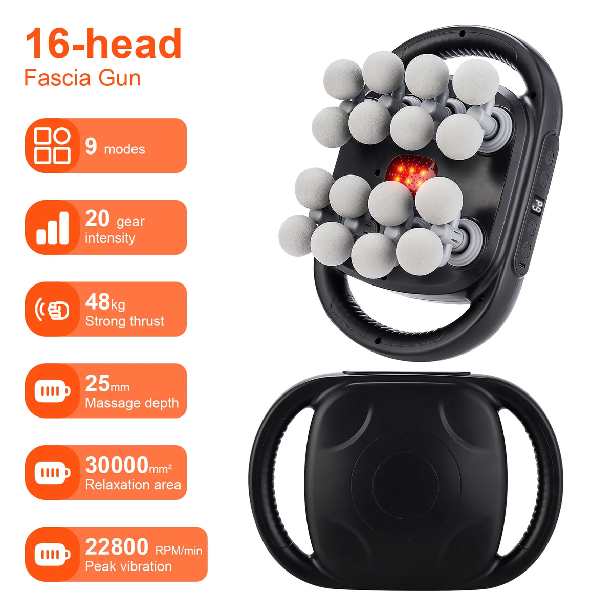 16-Head Percussion Massage Gun – High-Frequency Muscle Relief Device