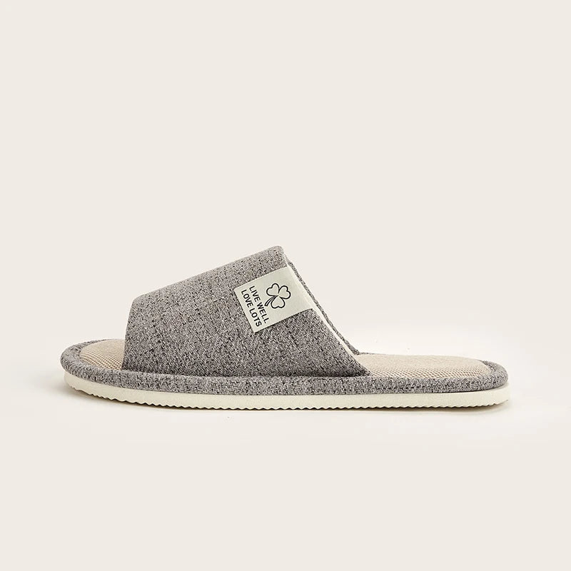 Breathable Linen Home Slippers – Open-Toe Indoor Shoes for Men & Women