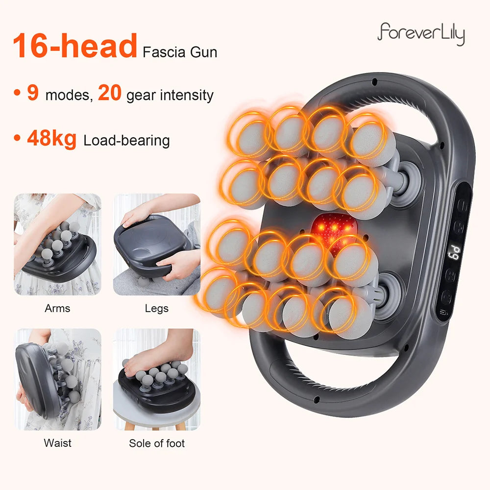 16-Head Percussion Massage Gun – High-Frequency Muscle Relief Device