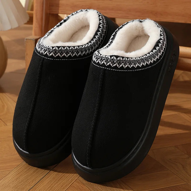 Women’s Warm Plush Platform Slippers – Non-Slip Winter Home Shoes