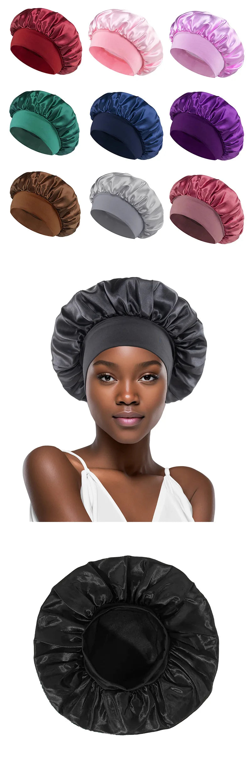 Women’s Satin Hair Bonnet – Soft Elastic Sleep Cap for Hair Care