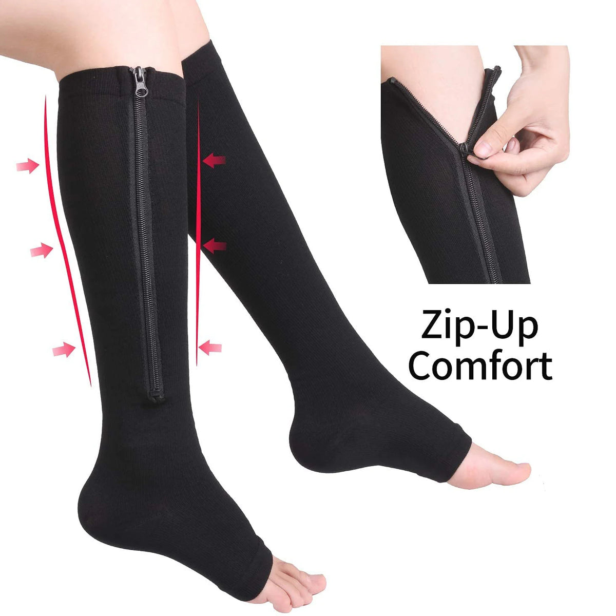 Knee-High Zipper Compression Socks – Open Toe Support for Men & Women