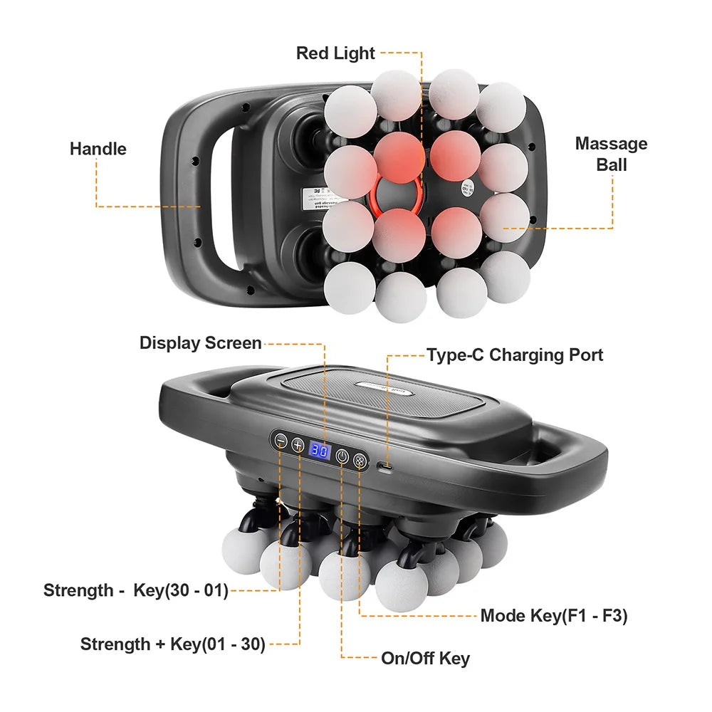 16-Head Percussion Massage Gun – High-Frequency Muscle Relief Device
