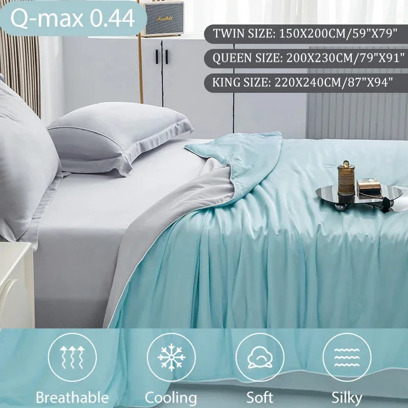 Ice Silk Cooling Comforter – Lightweight Summer Blanket (Twin/King)