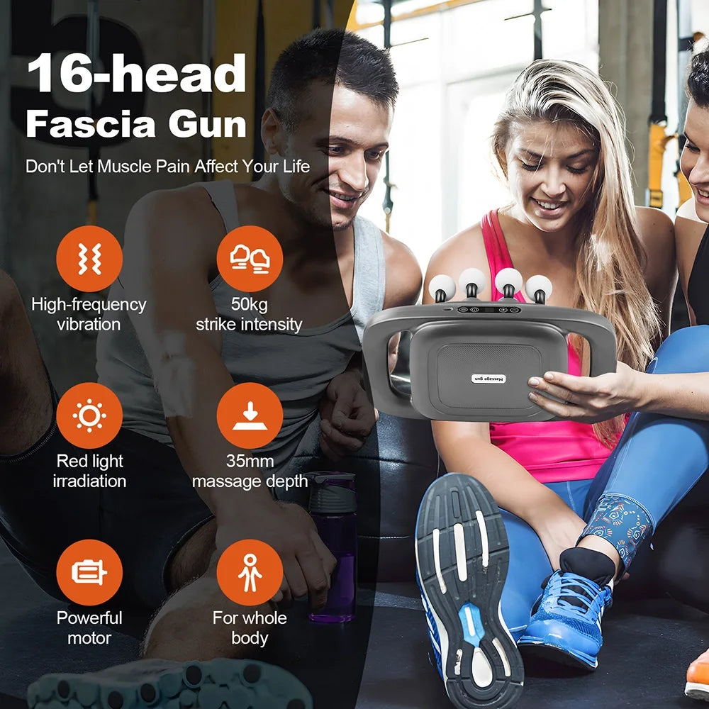 16-Head Percussion Massage Gun – High-Frequency Muscle Relief Device